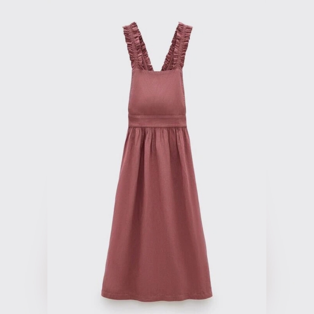 ✨️HOST PICK✨️NWT Zara Pinafore Ruffled Strap Long Maxi Fitted Waist Dress